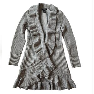 White House Black Market Gray Ruffled Cardigan